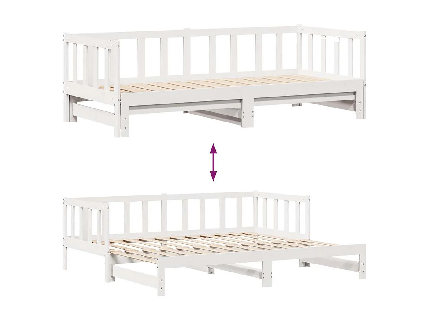 Cama de día con nido y cajones sin colchón blanco 90x200cm