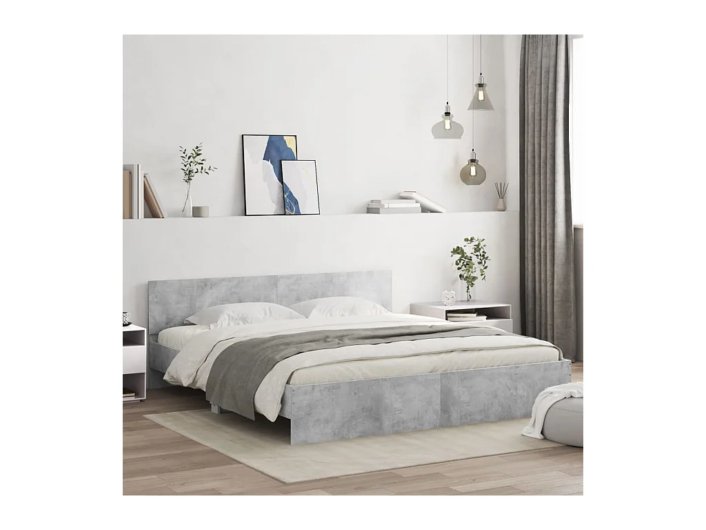 Bedframe met LED zonder matras betongrijs 200x200 cm