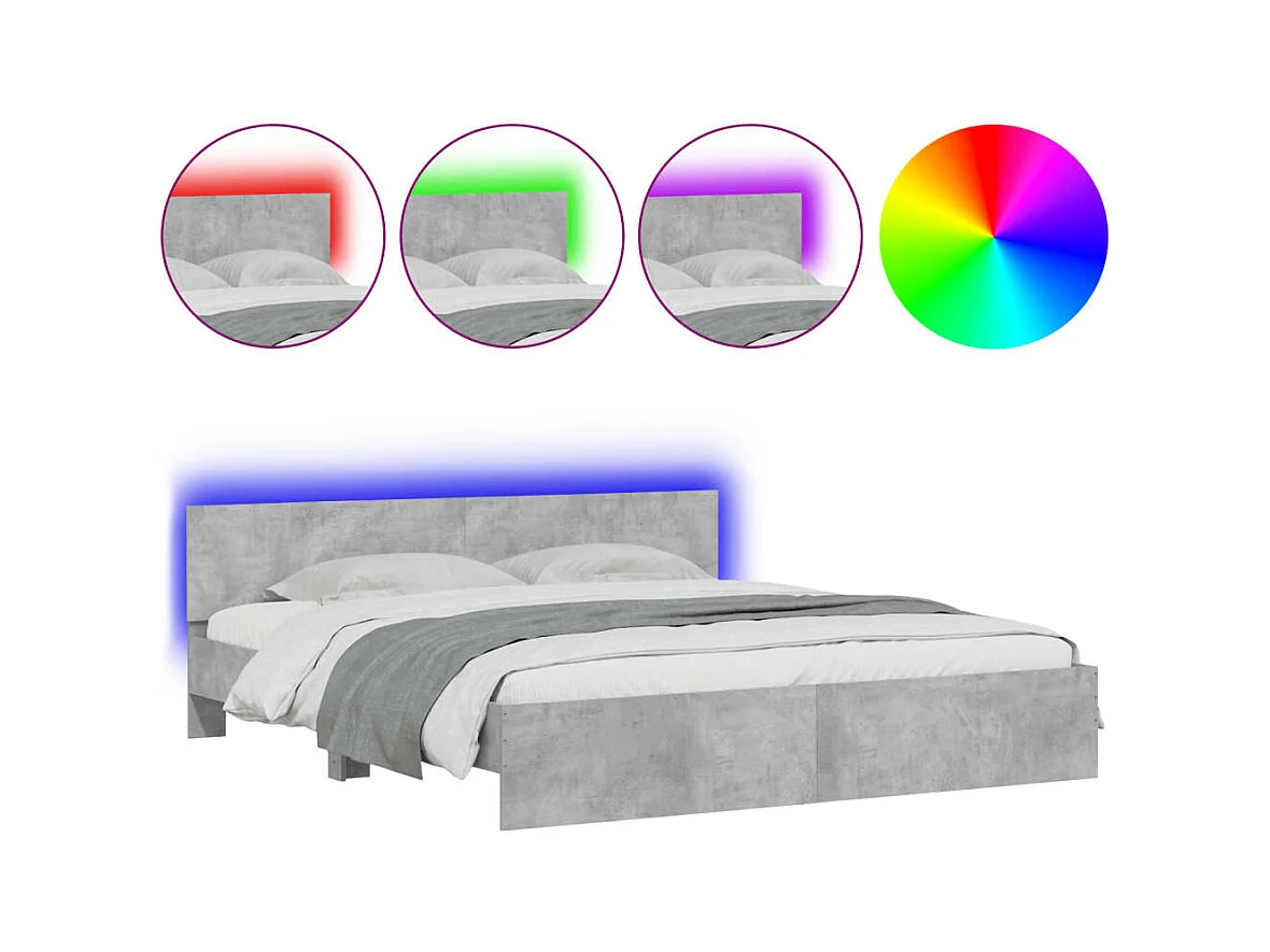 Bedframe met LED zonder matras betongrijs 200x200 cm