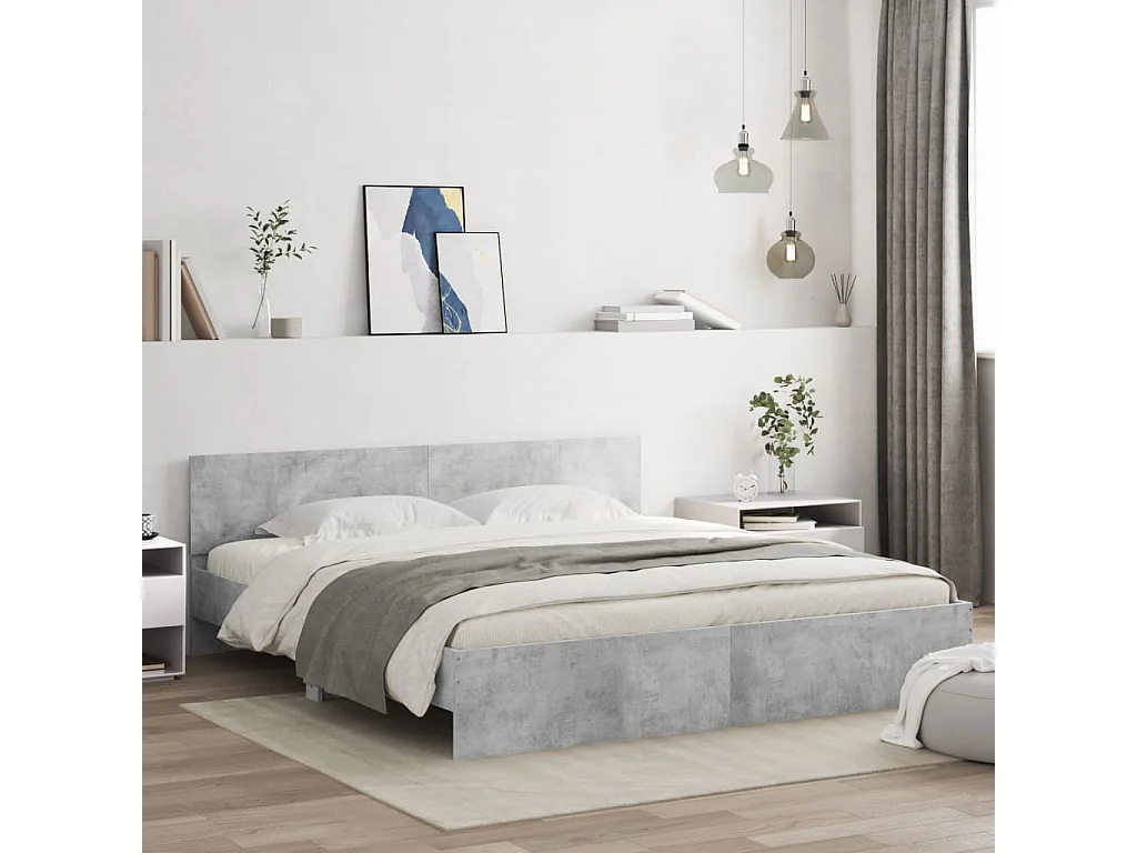 Estructura de cama con LED sin colchón gris hormigón 200x200 cm