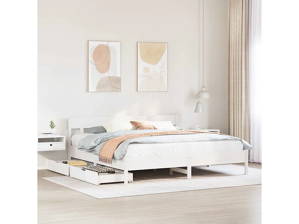 Struttura letto senza materasso bianco 200x200 cm in legno massello di pino