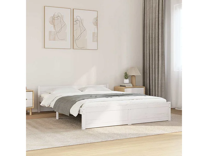 Cadre de lit sans matelas blanc bois massif 140x200 cm