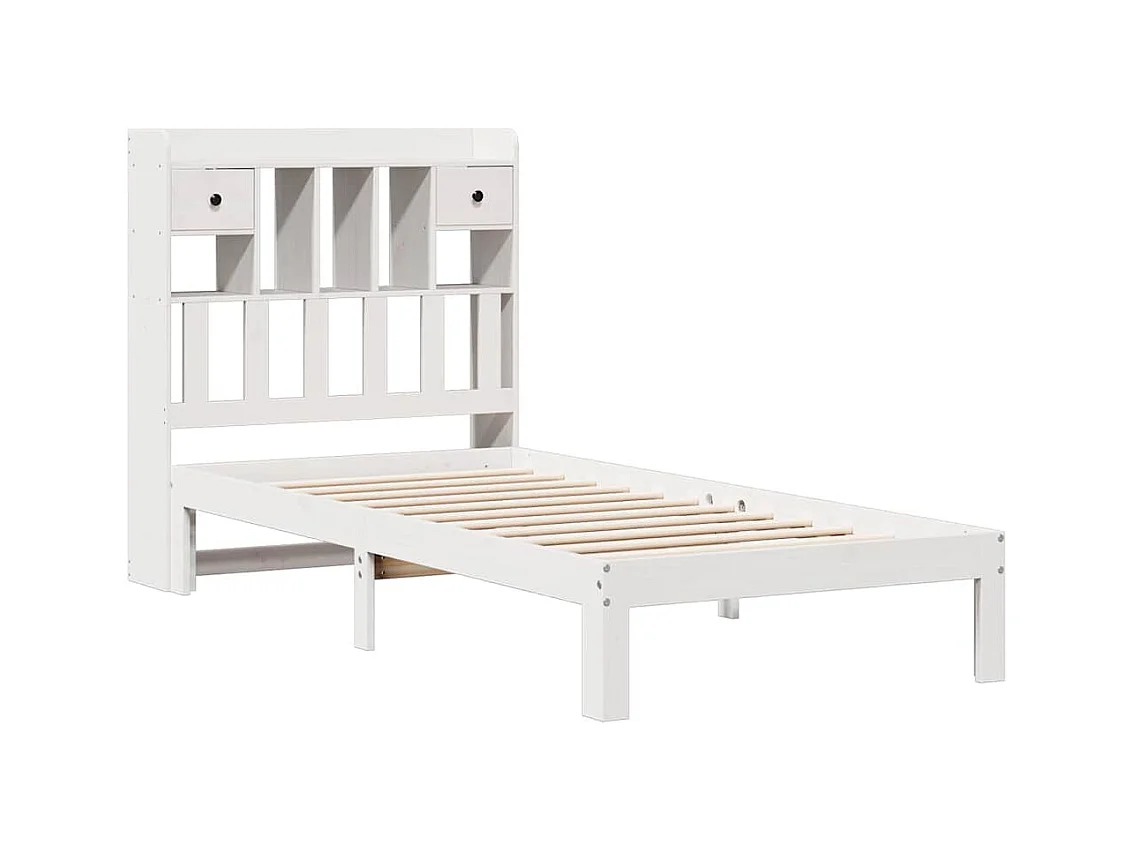 Lit bibliothèque sans matelas blanc 75x190cm bois de pin massif
