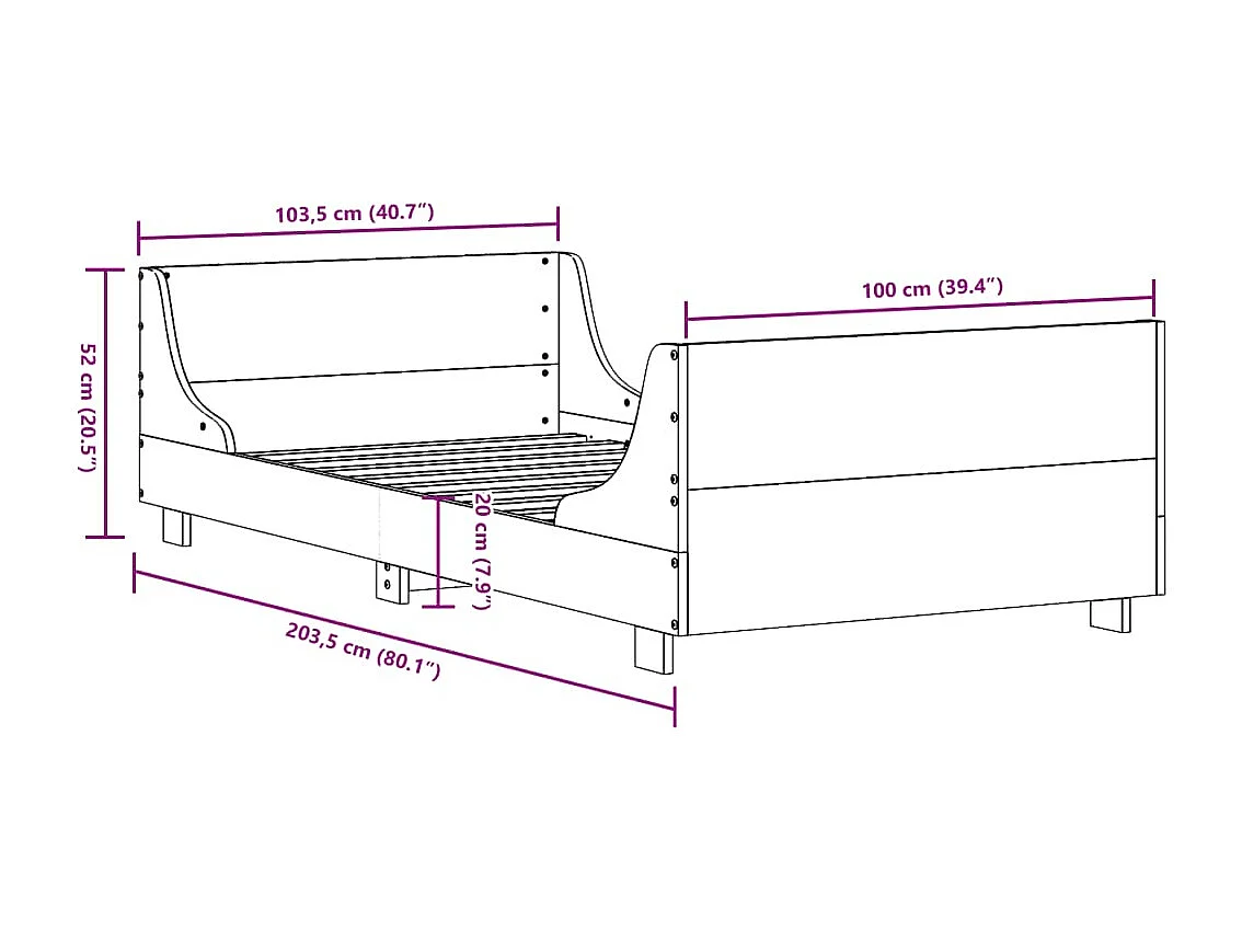 Struttura letto senza materasso bianco 100x200 cm in legno massello di pino
