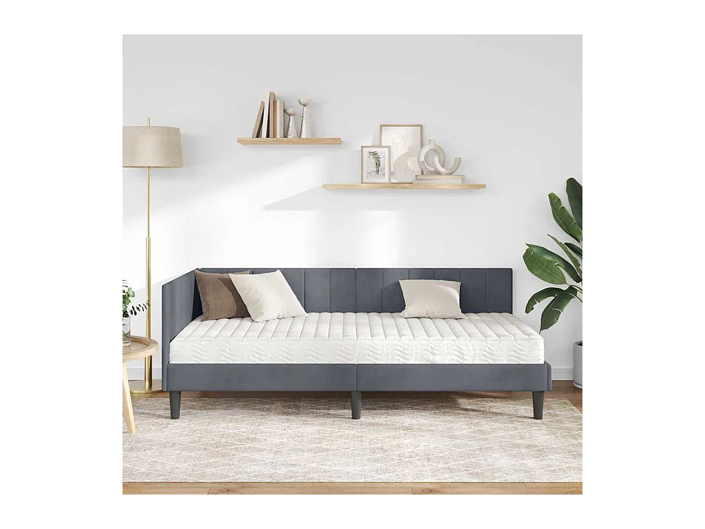 Estructura de cama esquinera gris oscuro de terciopelo de 90 x 190 cm