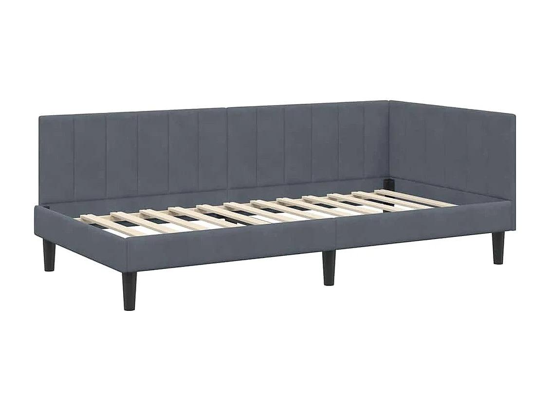 Estructura de cama esquinera gris oscuro de terciopelo de 90 x 190 cm