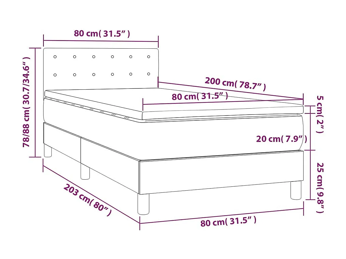 Sommier à lattes de lit avec matelas et LED Bleu foncé 80x200cm