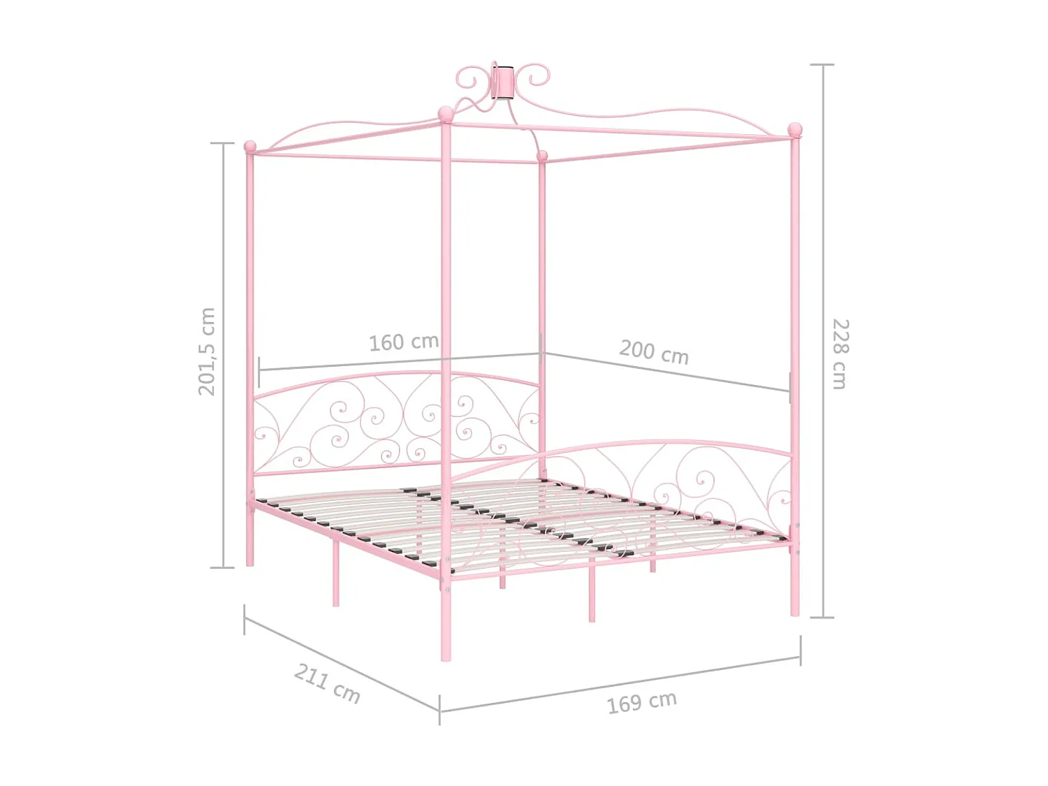 Cadre de lit à baldaquin sans matelas rose métal 160x200 cm