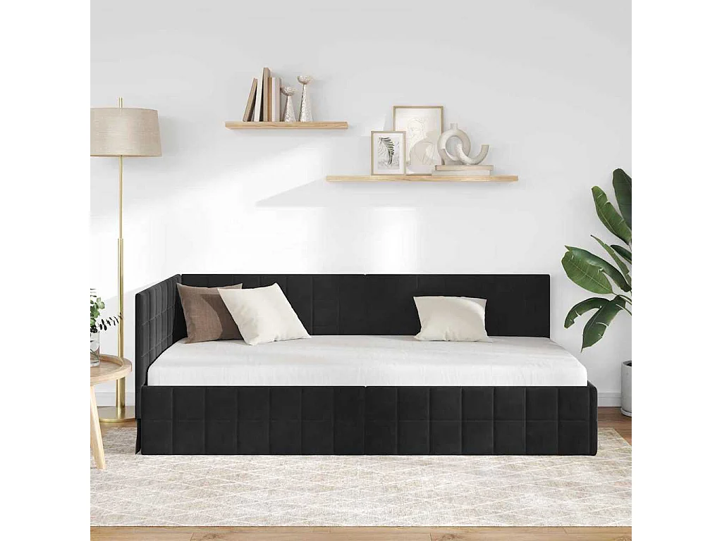 Struttura letto angolare con testiera Nero 90 x 200 cm Velluto