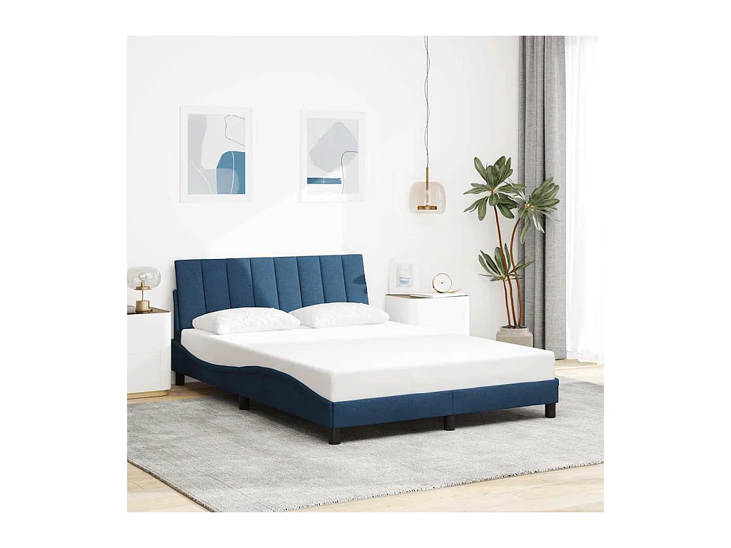 Cadre de lit sans matelas bleu 140x190 cm tissu