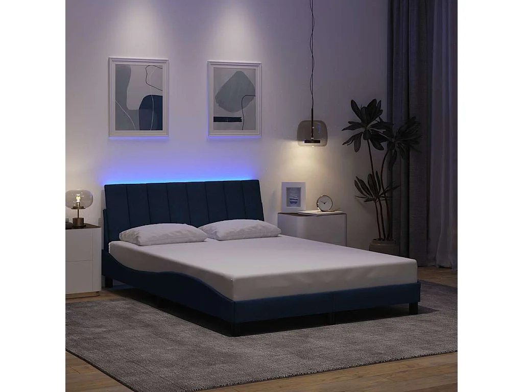 Cadre de lit sans matelas bleu 140x190 cm tissu