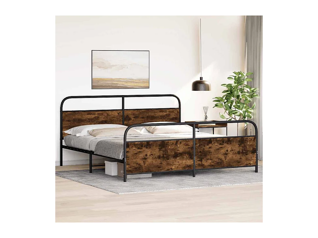 Metalen bedframe zonder matras gerookt eiken 180x200 cm