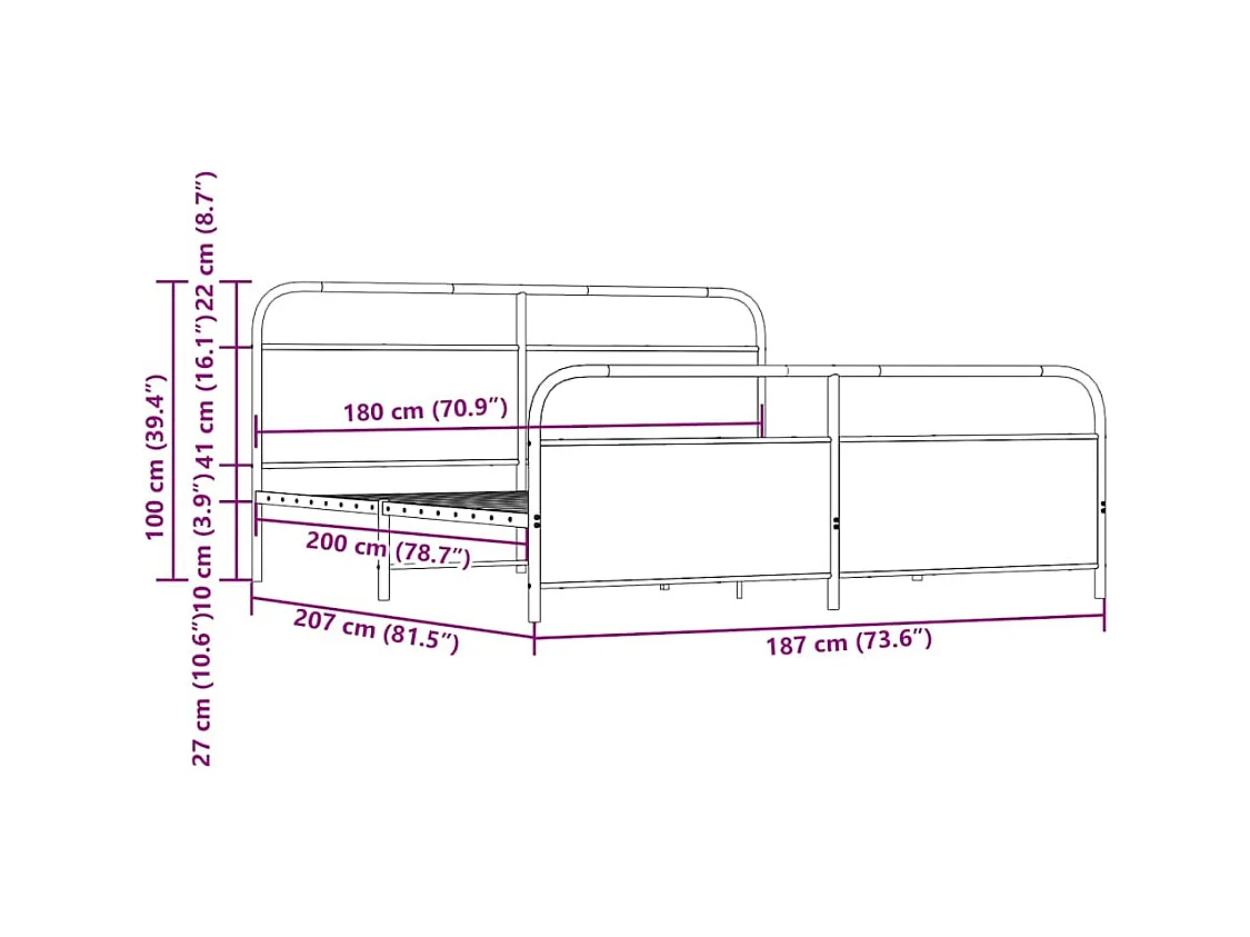 Metalen bedframe zonder matras gerookt eiken 180x200 cm