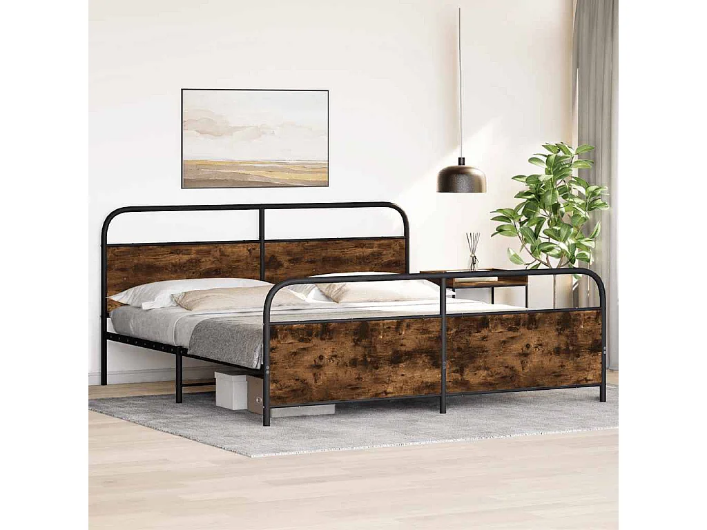 Cadre de lit en métal sans matelas chêne fumé 180x200 cm
