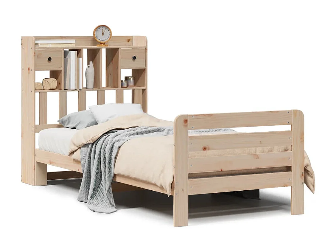 Lit bibliothèque sans matelas 90x200 cm bois de pin massif