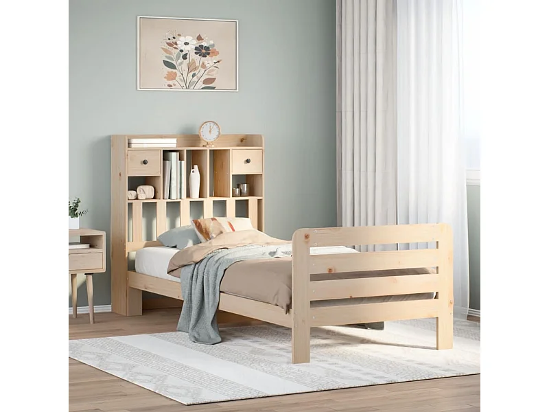 Cama librería sin colchón 90x200 cm madera maciza de pino