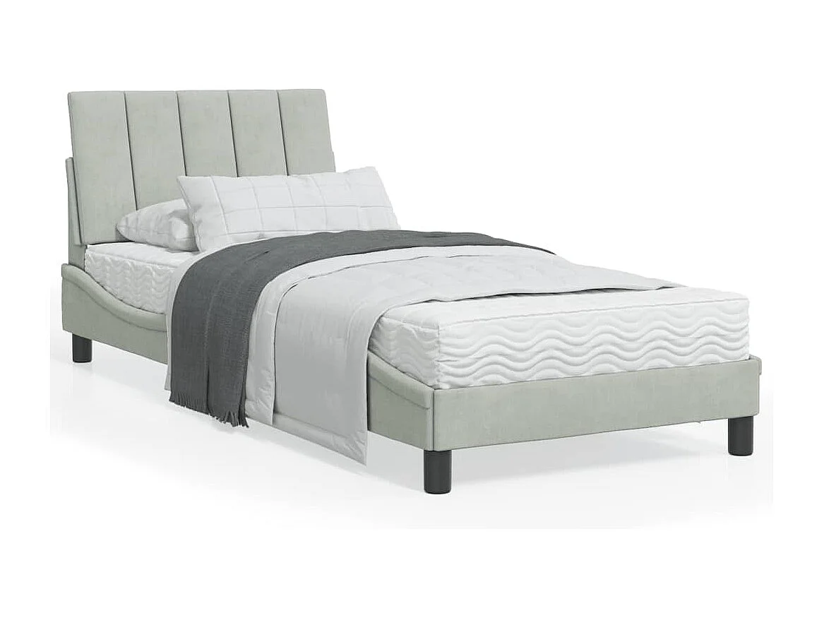 Lit avec matelas gris clair 90x200 cm velours