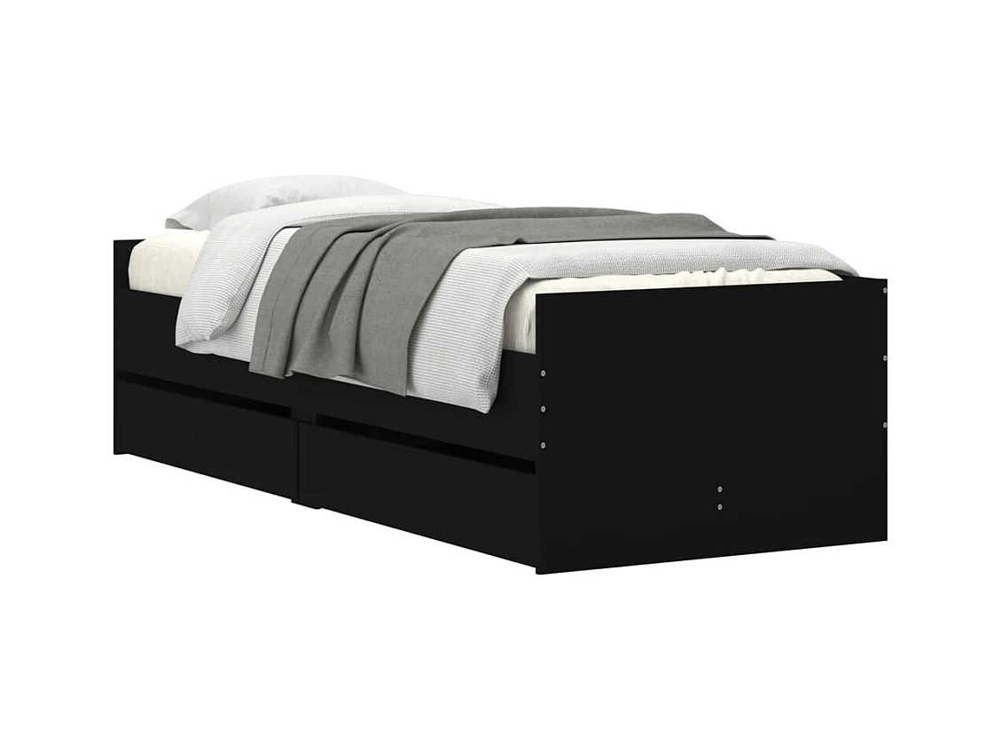 Estructura de cama con cajones sin colchón negra 100x200 cm