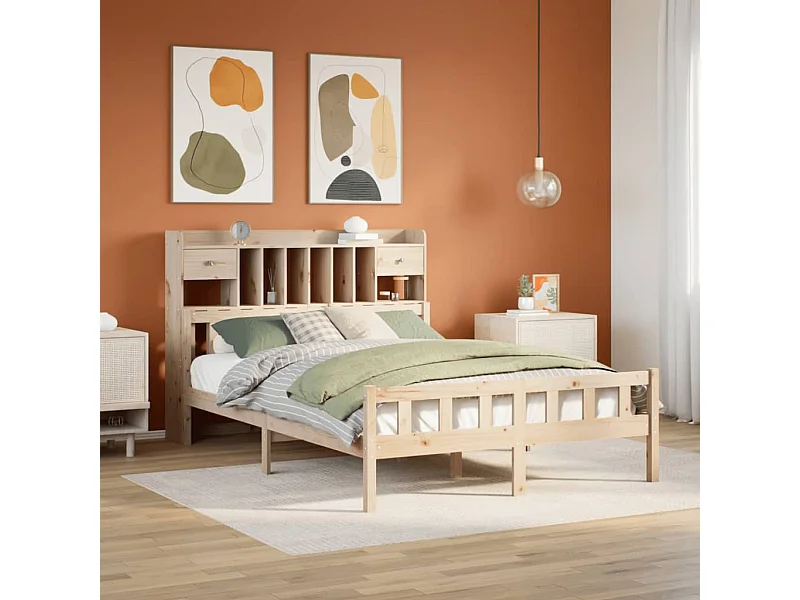 Letto a libreria senza materasso 160x200 cm in legno massello di pino