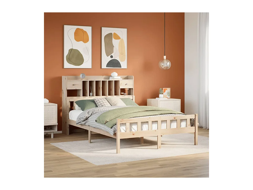Letto a libreria senza materasso 160x200 cm in legno massello di pino