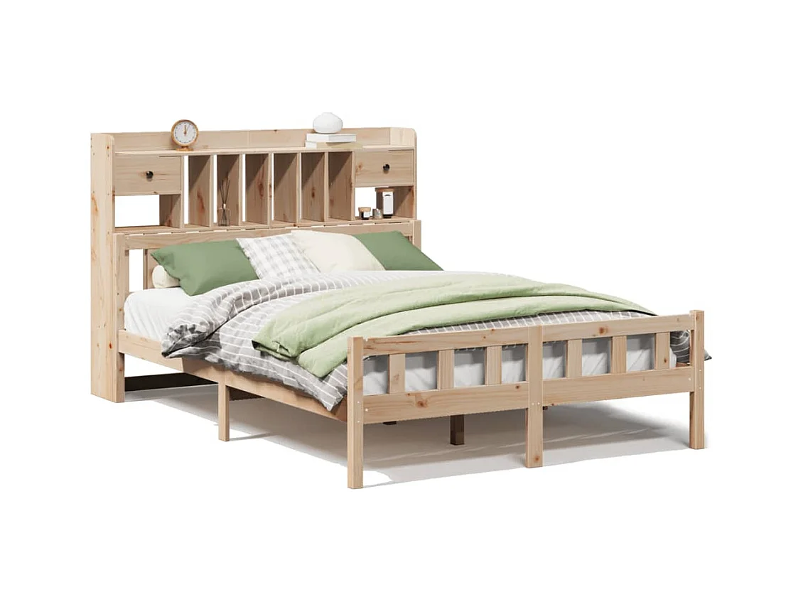 Letto a libreria senza materasso 160x200 cm in legno massello di pino