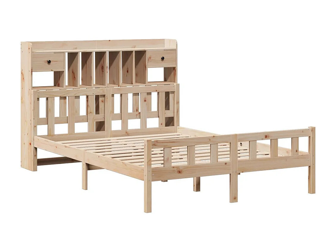 Lit bibliothèque sans matelas 160x200 cm bois massif de pin