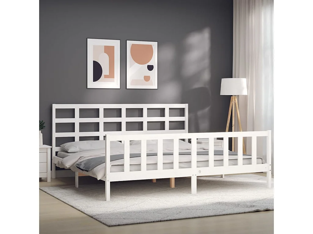 Cadre de lit sans matelas blanc 200x200 cm bois massif de pin