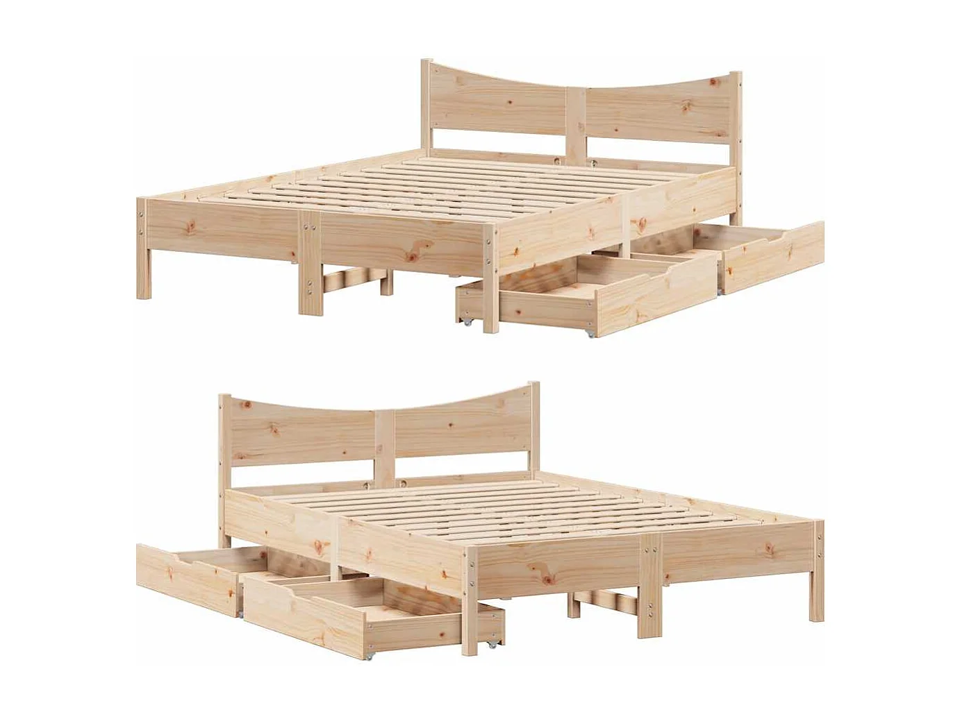 Struttura letto con cassetti 150x200 cm in legno massello di pino