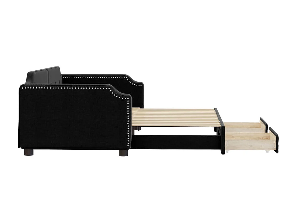 Cama de día con nido y cajones sin colchón negro 100x200cm
