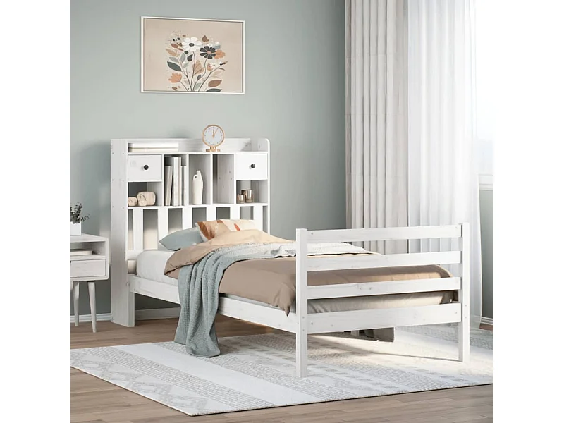 Letto libreria bianco senza materasso 90x190cm in legno massello di pino