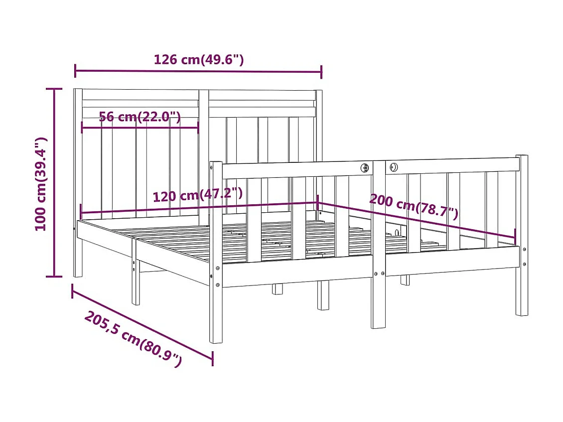 Cadre de lit sans matelas bois de pin massif 120x200 cm