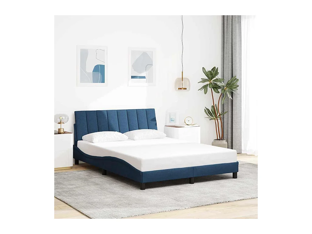 Cadre de lit sans matelas bleu 140x190 cm tissu