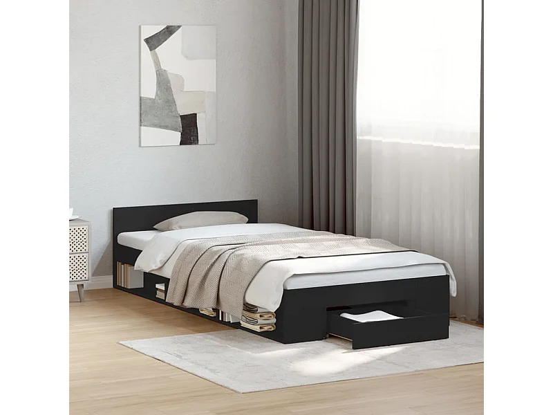 Bedframe met lade zonder matras zwart 75x190 cm