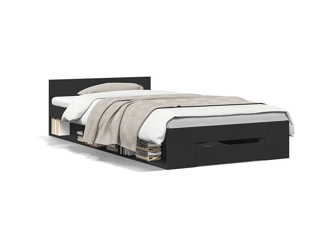 Bedframe met lade zonder matras zwart 75x190 cm