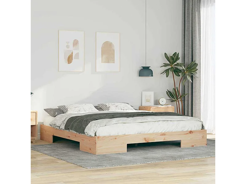 Struttura per letto rialzato marrone 180 x 200 cm in legno di pino massiccio