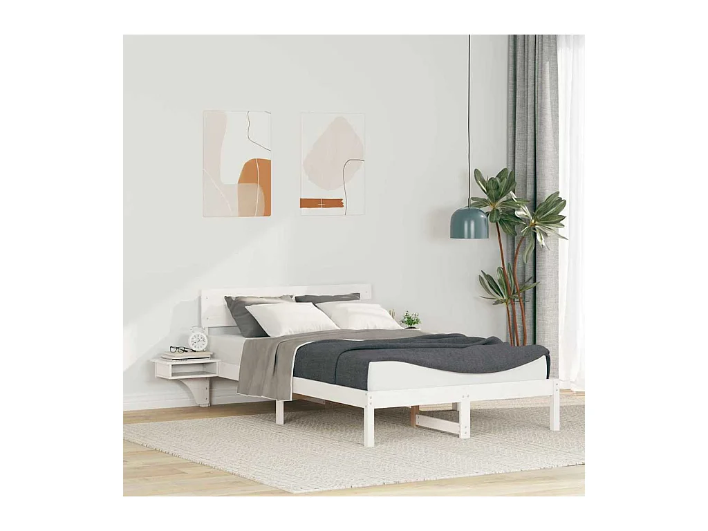 Struttura letto con comodini Bianco Legno massello di pino