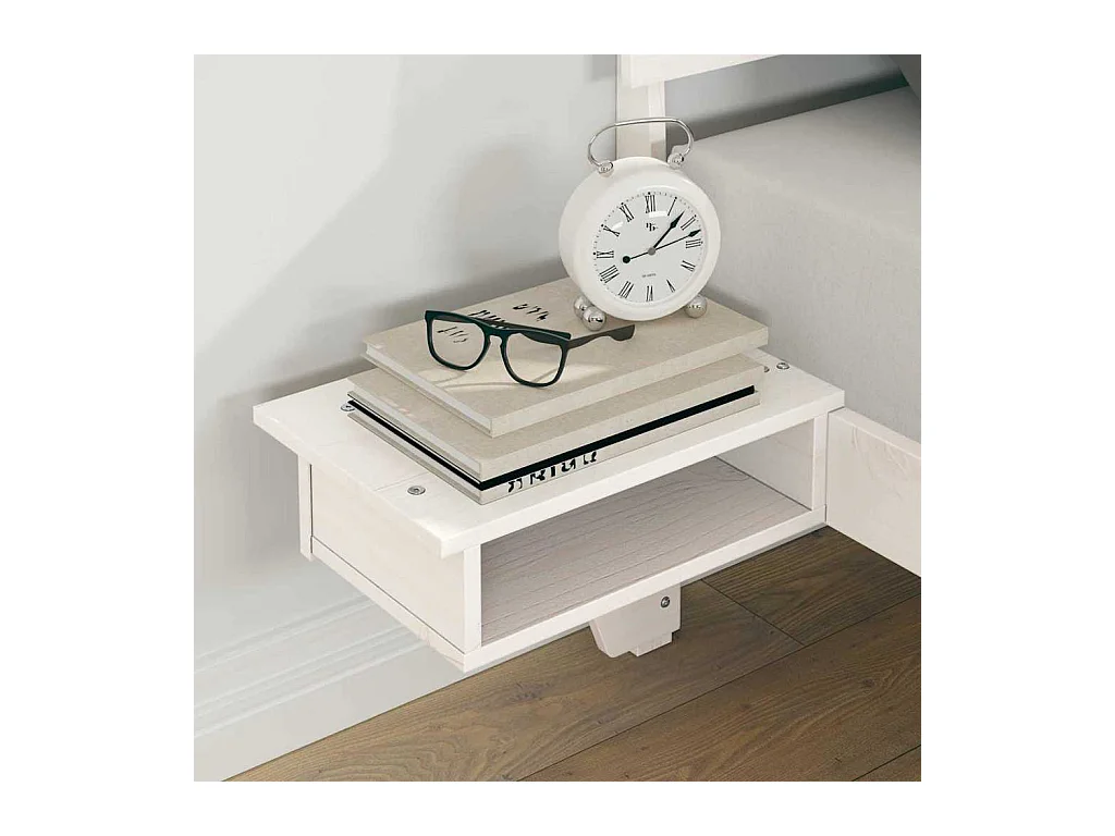 Struttura letto con comodini Bianco Legno massello di pino