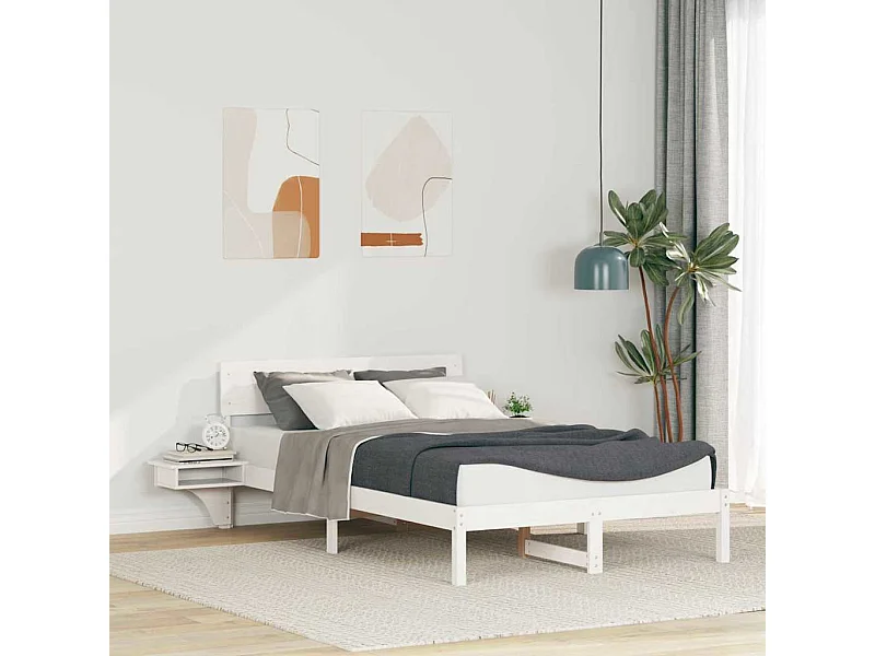 Struttura letto con comodini Bianco Legno massello di pino
