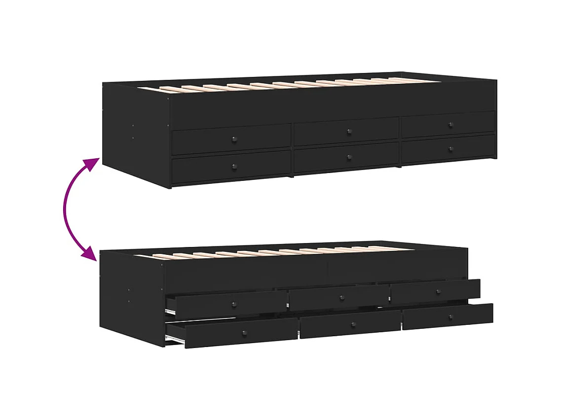 Dagbed met lades zonder matras zwart 90x190 cm