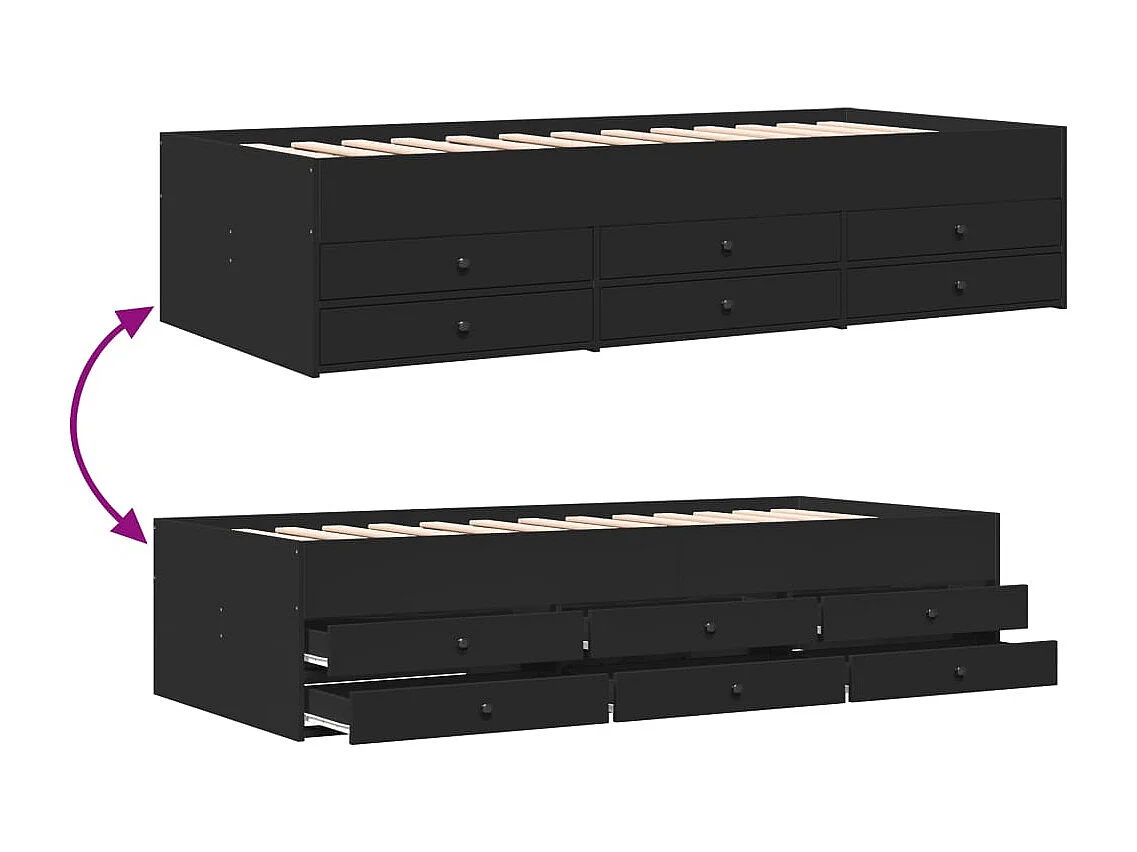 Divano letto con cassetti senza materasso nero 90x190 cm