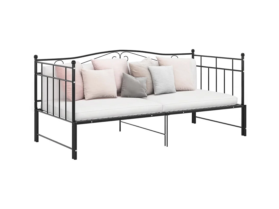 Uitschuifbaar slaapbankframe zonder matras, zwart metaal, 90x200cm