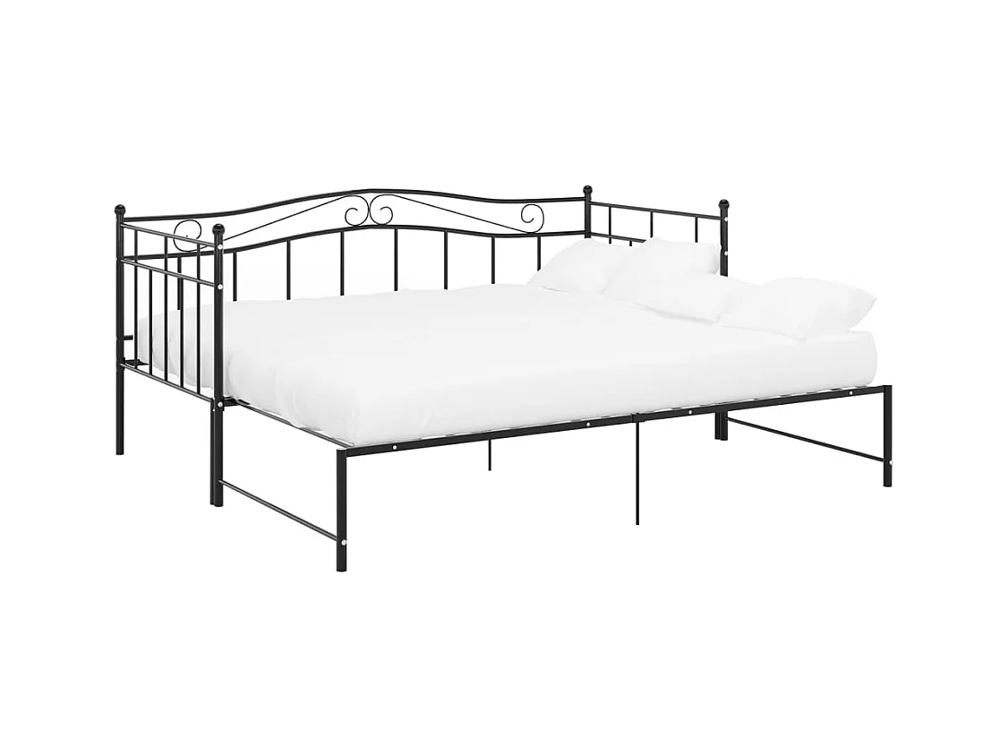 Uitschuifbaar slaapbankframe zonder matras, zwart metaal, 90x200cm