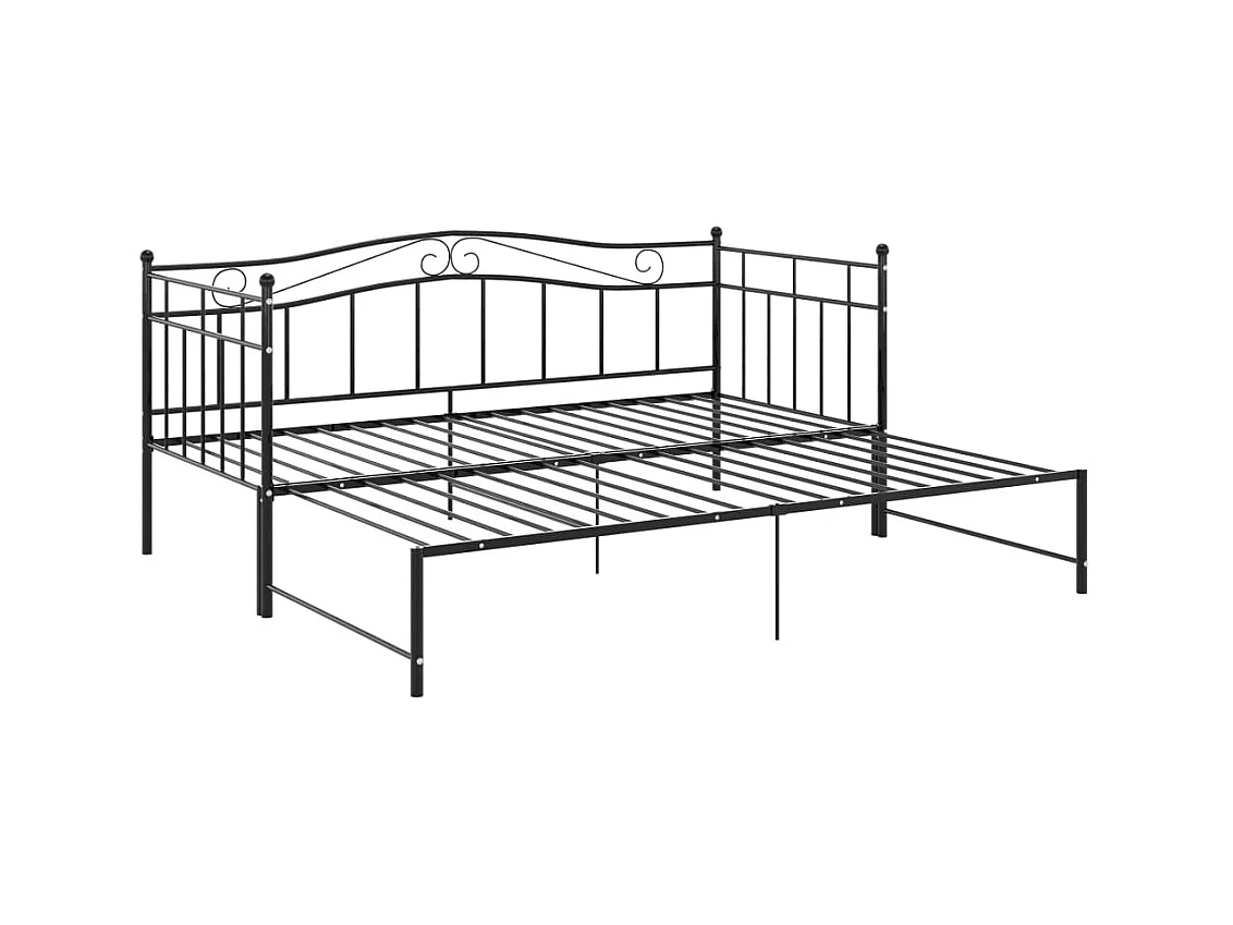 Uitschuifbaar slaapbankframe zonder matras, zwart metaal, 90x200cm