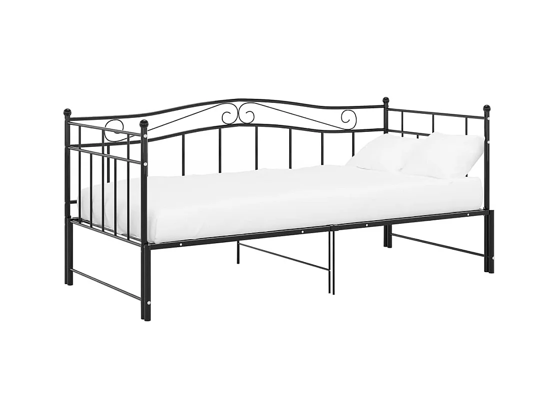 Uitschuifbaar slaapbankframe zonder matras, zwart metaal, 90x200cm