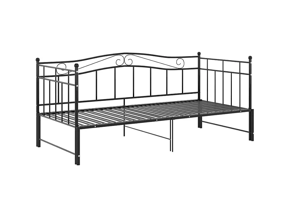 Uitschuifbaar slaapbankframe zonder matras, zwart metaal, 90x200cm