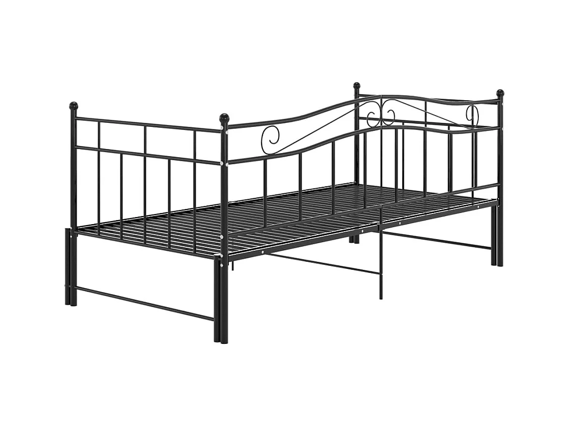 Uitschuifbaar slaapbankframe zonder matras, zwart metaal, 90x200cm