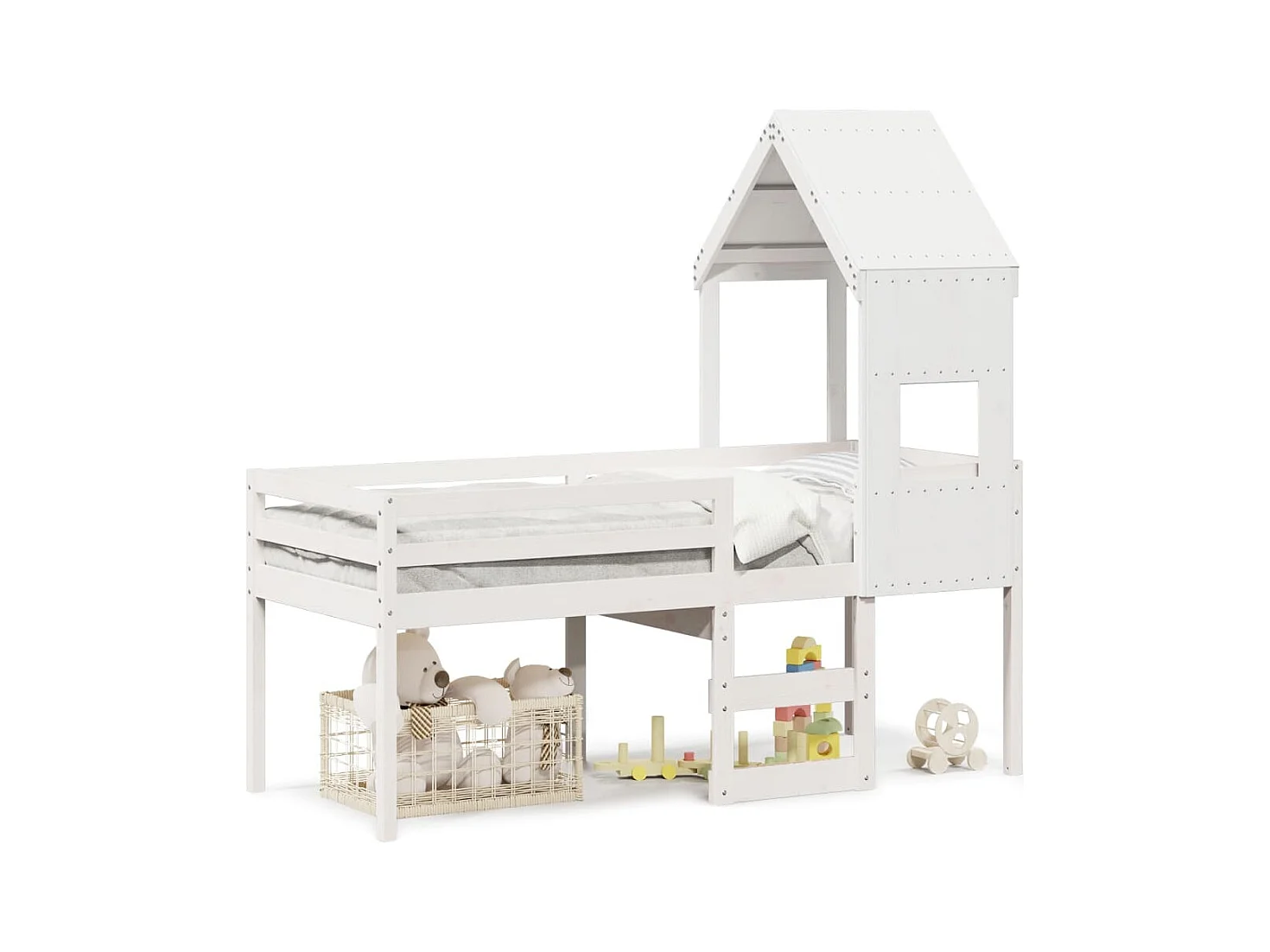 Cama alta sin colchón blanca 75x190 cm madera maciza de pino