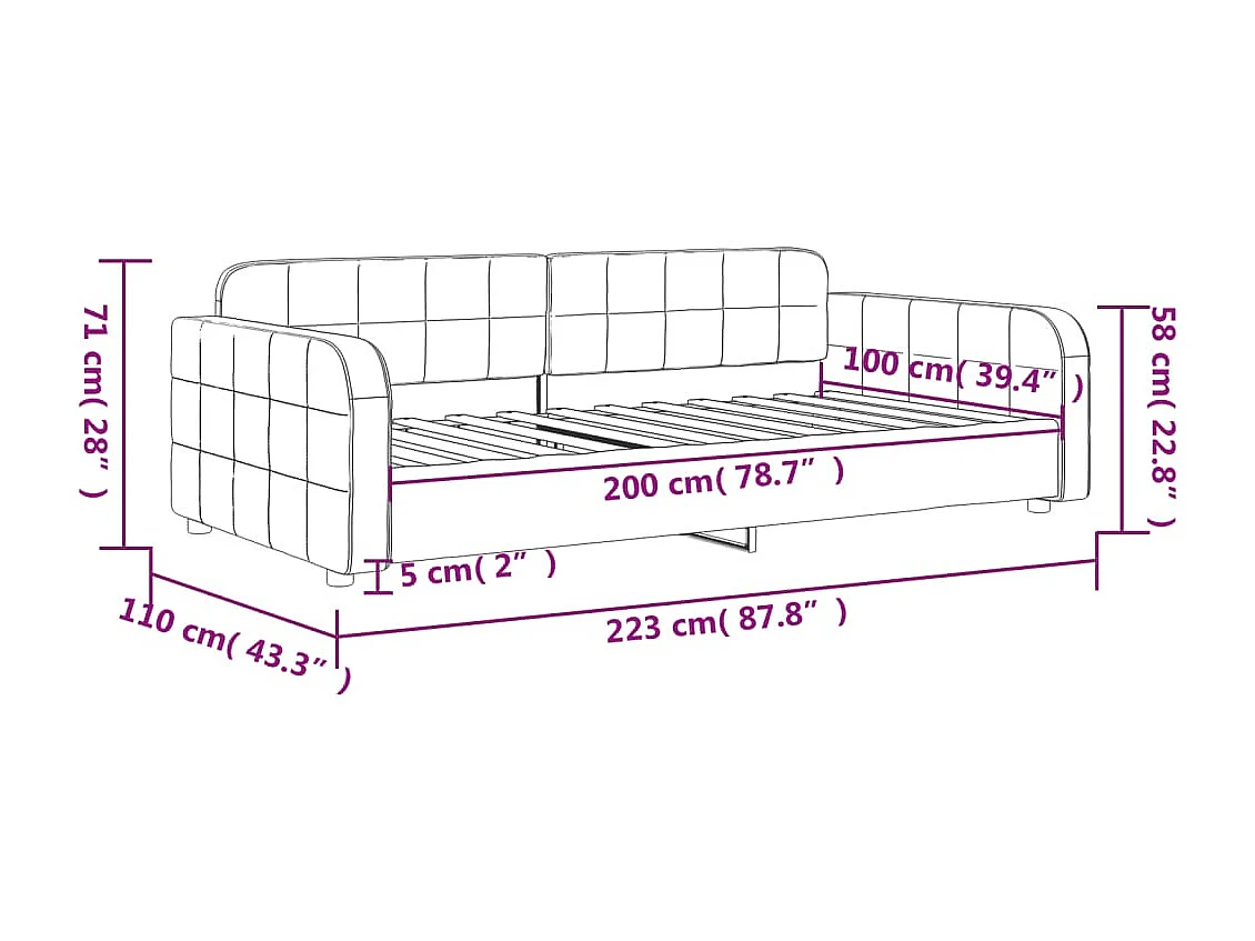 Divano letto senza materasso blu 100x200 cm velluto