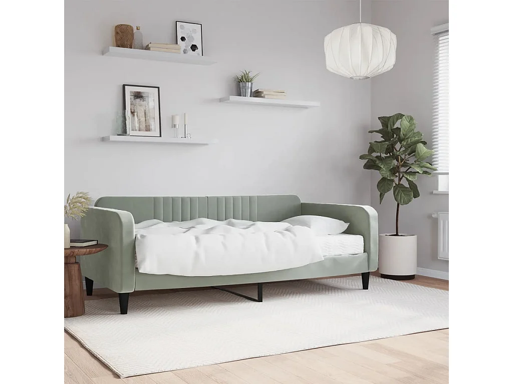 Lit de jour avec matelas gris clair 90x190 cm velours