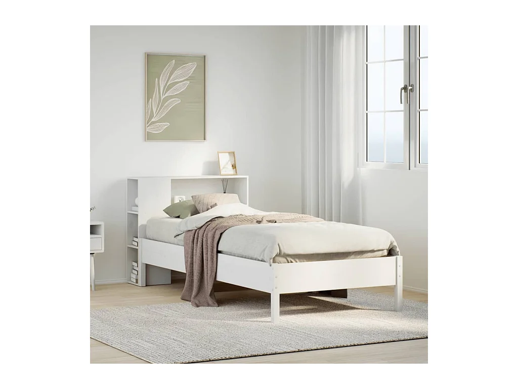 Cama librería blanca sin colchón 75x190cm madera maciza de pino
